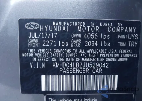 2018 Hyundai Elantra Sport z USA, uszkodzony, nr VIN KMHD04LB2JU529042